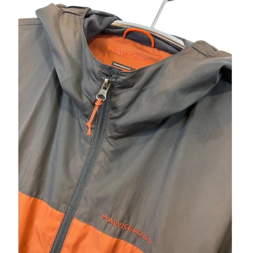 Hawke & Co Men's Orange and Gray Full Zip Hooded Windbreaker Size XL